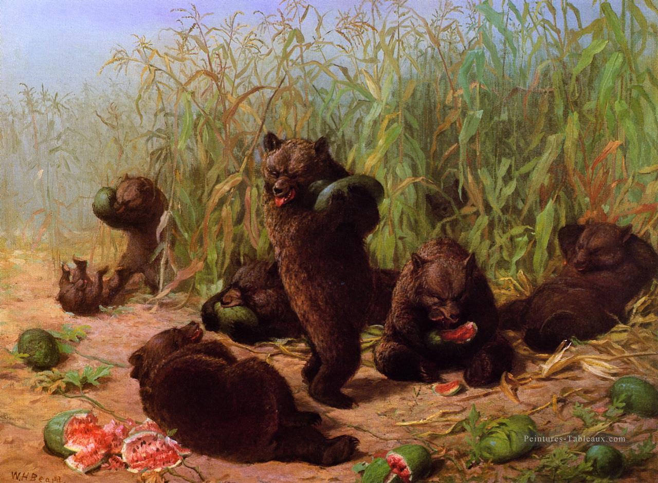Des ours dans le carré de pastèque William Holbrook Beard Peintures à l'huile